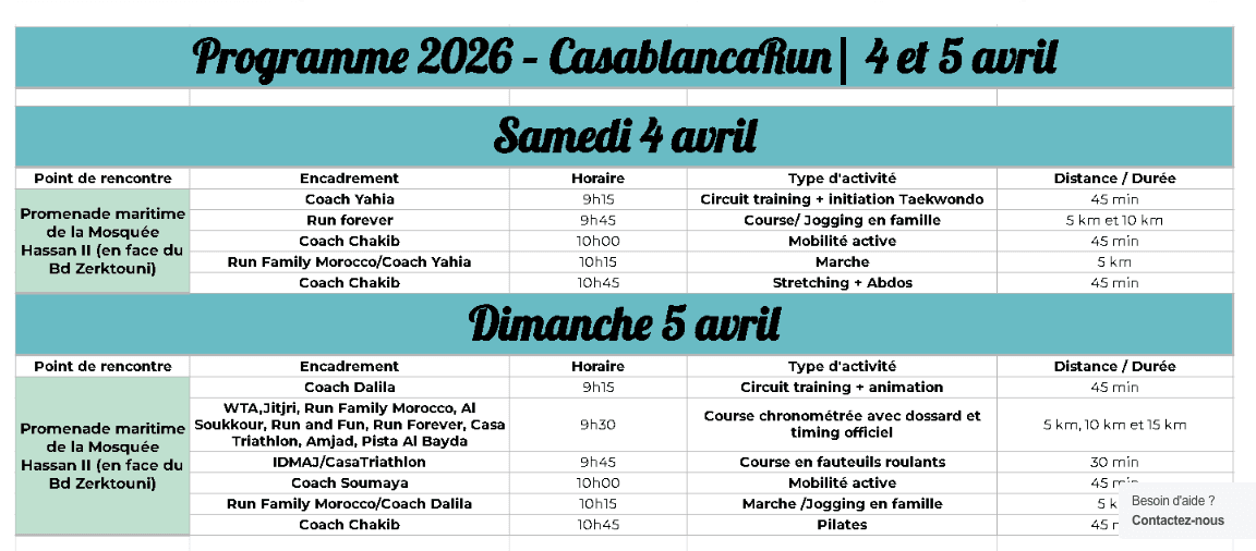 Programme Casablanca Run